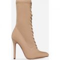 Cosmic Lace Up Ankle Boot In Nude Knit, Nude