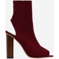 Sylvie Cut Out Peep Toe Ankle Boot In Burgundy Lycra, Red