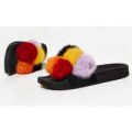 Tally Rubber Slider With Multi Colour Pom Pom, Black