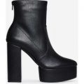 Temper Platform Ankle Boot In Black Faux Leather, Black