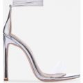 Perrie Perspex Lace Up Heel In Silver Faux Leather, Silver