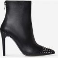 Tempo Studded Toe Detail Sock Boot In Black Faux Leather, Black