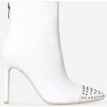 Tempo Studded Toe Detail Sock Boot In White Faux Leather, White