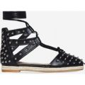 Russo Studded Detail Espadrille In Black Faux Leather, Black