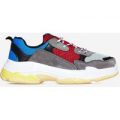 Edison Chunky Trainer In Blue and Red, Grey