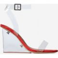Thea Perspex Wedge Heel In Red Faux Suede, Red