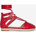 Russo Studded Detail Espadrille In Red Faux Leather, Red