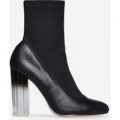 Ellison Perspex Heel Sock Boot In Black Faux Leather, Black