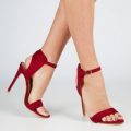 Thelma Cutout Barely There Heel In Red Faux Suede, Red