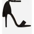 Tia Tassel Detail Barely There Heel In Black Faux Suede, Black