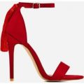 Tia Tassel Detail Barely There Heel In Red Faux Suede, Red