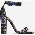 Tiara Block Heel In Navy Floral Print, Blue