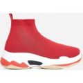 Tidal Chunky Sole Trainer In Red Knit, Red