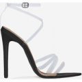 Tiffany Pointed Perspex Barely There Heel In Black Patent, Black
