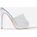 Tiffany Diamante Pointed Peep Toe Mule In Silver Snake Print Faux Leather, Silver