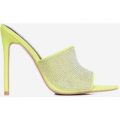 Tiffany Diamante Pointed Peep Toe Mule In Lime Green Faux Suede, Green