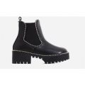 Tilda Studded Detail Ankle Boot In Black Faux Leather, Black