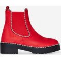 Tilda Studded Detail Ankle Boot In Red Faux Suede, Red