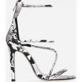 Tilly Strappy Heel In Grey Snake Faux Leather, Grey