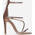 Tilly Strappy Heel In Metallic Rose Gold Faux Leather, Rose Gold