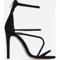 Tilly Strappy Heel In Black Faux Suede, Black