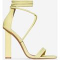Torie Lace Up Block Heel In Lemon Yellow Faux Suede, Yellow