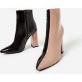 Toro Two Tone Ankle Boot In Black And Nude Patent, Nude
