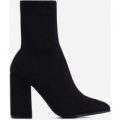 Zana Block Heel Sock Boot In Black Lycra, Black