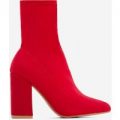 Zana Block Heel Sock Boot In Red Lycra, Red