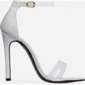 Nyla Perspex Barely There Heel In Grey Faux Suede, Grey