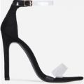 Nyla Perspex Barely There Heel In Black Faux Suede, Black