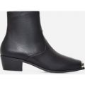 Tris Toe Cap Western Ankle Boot In Black Faux Leather, Black