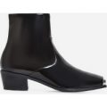 Tris Toe Cap Western Ankle Boot In Black Patent, Black