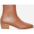 Tris Toe Cap Western Ankle Boot In Tan Faux Leather, Brown