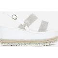 Jaina Diamante Flatform Espadrille Sandal In White Faux Leather, White