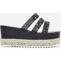 Dahlia Studded Detail Flatform Espadrille Slider In Black Faux Leather, Black