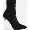 Turnaround Perspex Wedge Lace Up Ankle Boot In Black Faux Suede, Black