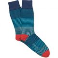 Corgi Pencil Stripe Socks – Navy/Teal – Small