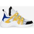 Nikki Wave Sole Trainer In White and Yellow, White