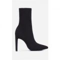 Valencia Thin Block Heel Ankle Sock Boot In Black Canvas, Black