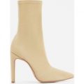 Valencia Thin Block Heel Ankle Sock Boot In Nude Canvas, Nude