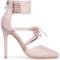 Valentina Lace Up Pointed Toe Heel In Blush Faux Suede, Pink
