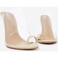 Shape Toe Strap Perspex Mule In Nude Lycra, Nude