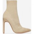 Vienna Pointed Toe Sock Boot In Nude Knit, Nude