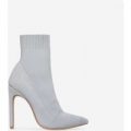 Vienna Pointed Toe Sock Boot In Grey Knit, Grey