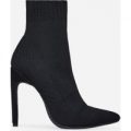 Vienna Pointed Toe Sock Boot In Black Knit, Black