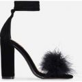 Vision Lace Up Fluffy Heel In Black Faux Suede, Black