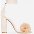 Vision Lace Up Fluffy Heel In Nude Faux Suede, Nude