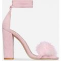 Vision Lace Up Fluffy Heel In Pink Faux Suede, Pink