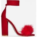 Vision Lace Up Fluffy Heel In Red Faux Suede, Red